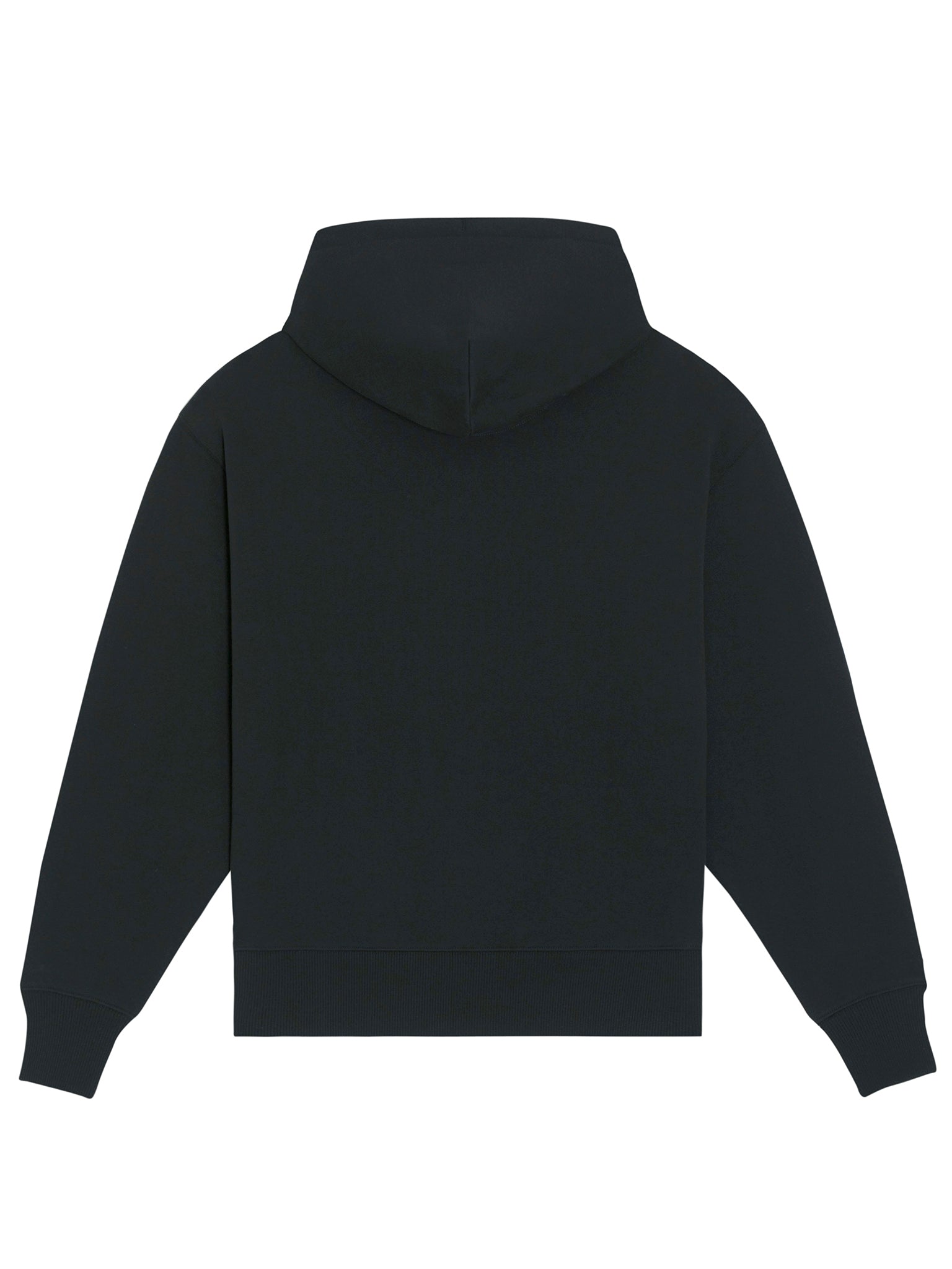 Sort hoodie med logo på ryggen – 100% økologisk tekstil og relaxed pasform