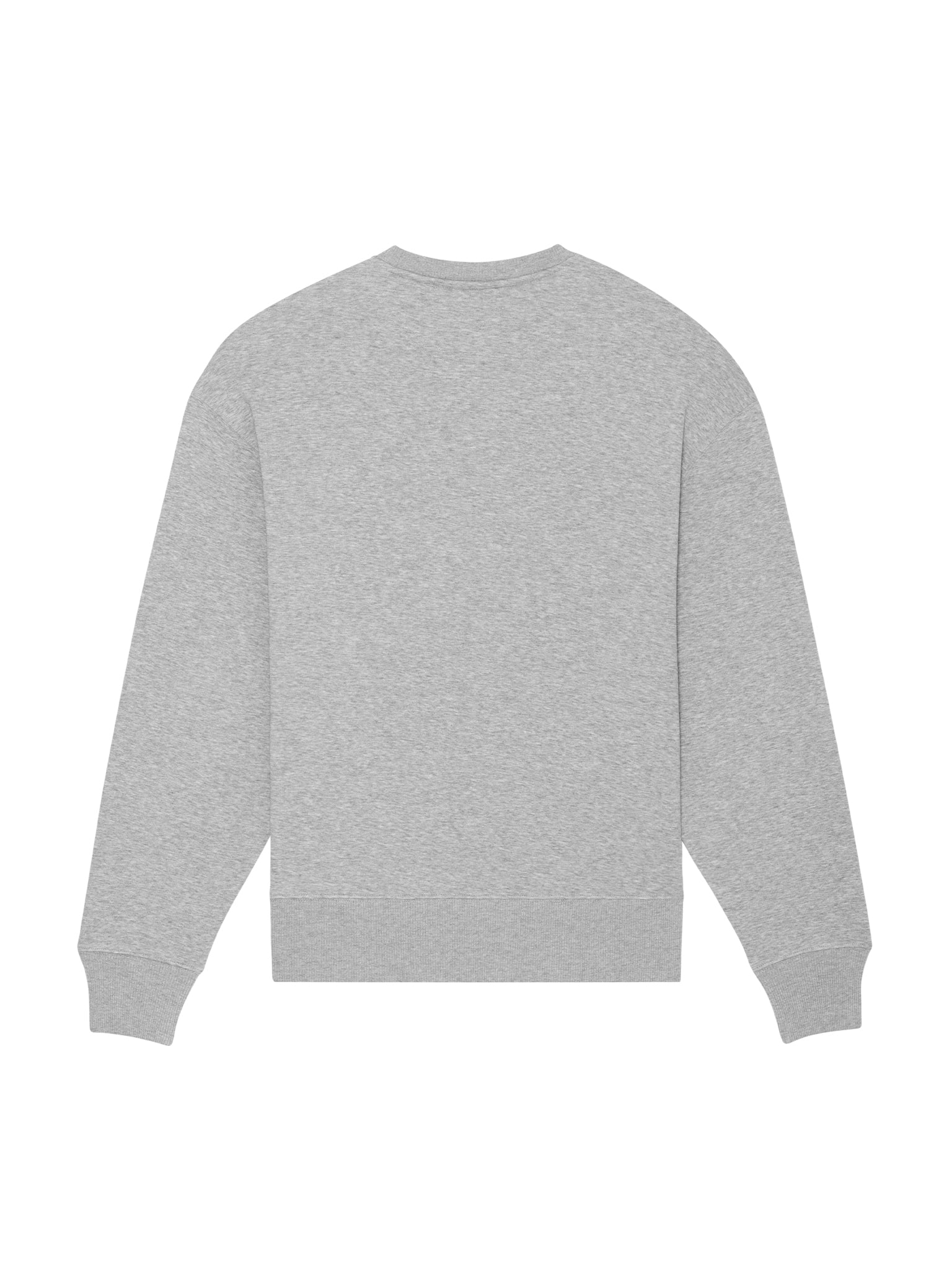 Grå økologisk sweatshirt set bagfra – minimalistisk produktbillede med neutral pasform og dansk design